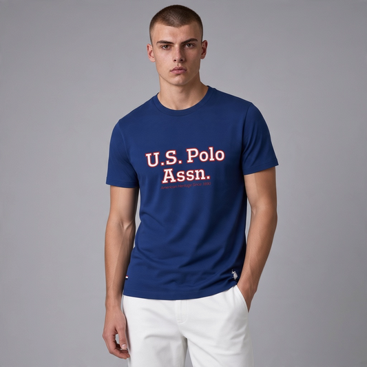 Camiseta azul de algodón U.S. Polo Assn. para hombre con logo estampado en el pecho y corte clásico