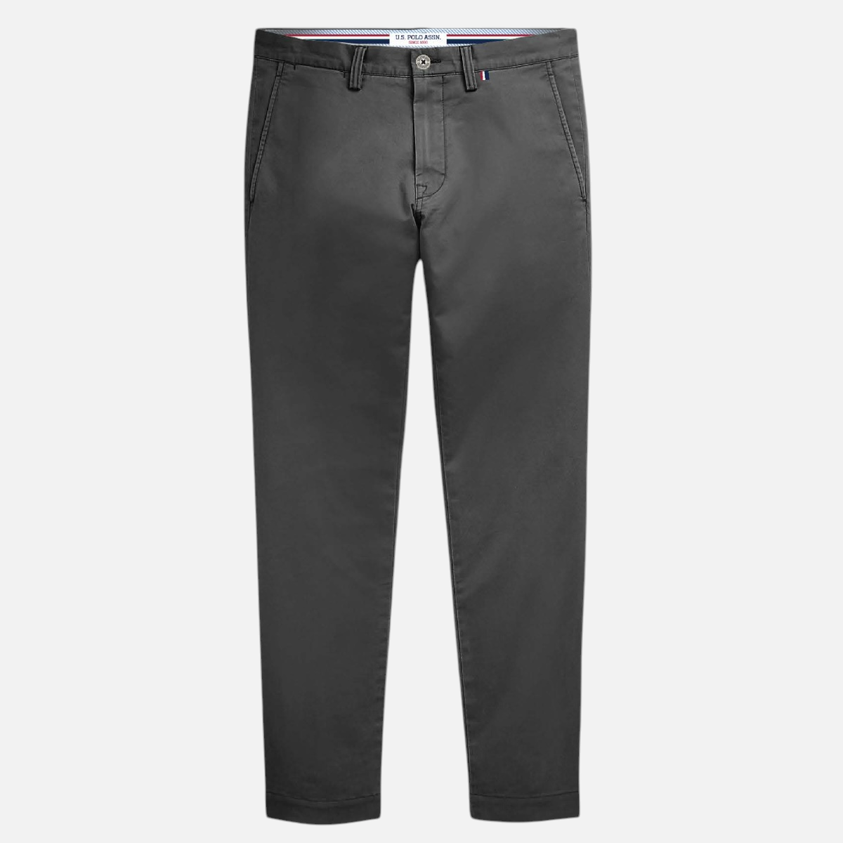 Pantalón tipo chino gris oscuro de algodón para hombre de la marca www.treshop.com.co con corte estructurado