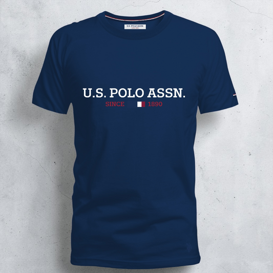 Camiseta azul marino de algodón U.S. POLO ASSN. con estampado frontal y cuello redondo de www.treshop.com.co