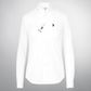 Camisa manga larga blanca de mujer www.treshop.com.co con logo bordado en el pecho y corte regular fit