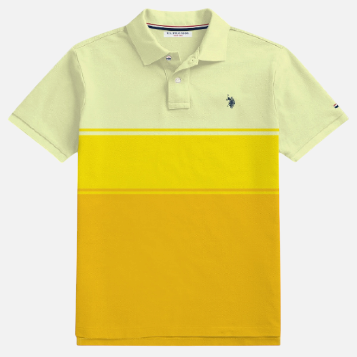 Camisa polo www.treshop.com.co para hombre en algodón con estampado degradado en tonos amarillos y logo bordado. Marca U.S. Polo Assn.