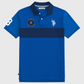 Camisa polo www.treshop.com.co azul real con franja azul marino, logo bordado y corte amplio para hombre