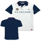 Camisa polo www.treshop.com.co U.S. Polo Assn. bicolor en blanco y azul marino con logotipo bordado y cuello clásico