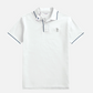 Camisa polo blanca para hombre de www.treshop.com.co con detalles en contraste en cuello y mangas y logo bordado