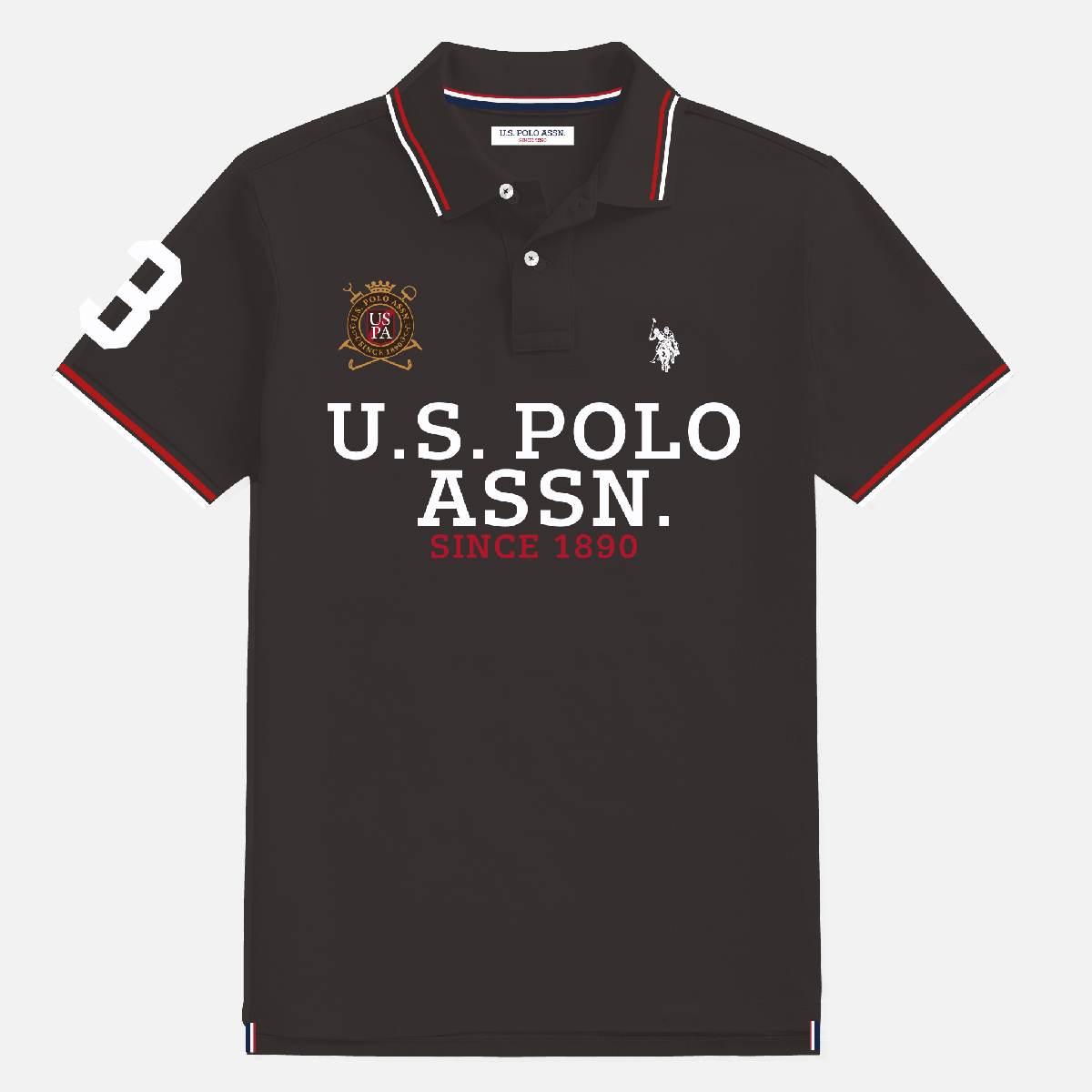 Camisa polo negra para hombre de www.treshop.com.co con logo bordado, detalles en contraste y corte clásico