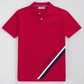 Camisa polo roja de algodón para hombre de www.treshop.com.co con estampado diagonal y logo bordado