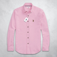 Camisa de manga larga www.treshop.com.co color rosa con cuello abotonado y logo bordado en el pecho para hombre