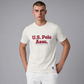 Camiseta de algodón color crema de www.treshop.com.co con logo U.S. Polo Assn. y estampado frontal para hombre
