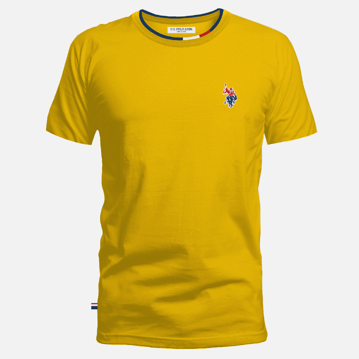 Camiseta de hombre www.treshop.com.co amarilla de algodón con cuello redondo y logo bordado en el pecho