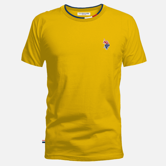 Camiseta de hombre www.treshop.com.co amarilla de algodón con cuello redondo y logo bordado en el pecho