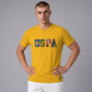 Camiseta amarilla de algodón www.treshop.com.co con logo USPA estampado y cuello redondo para hombre