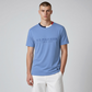 Camiseta azul claro de algodón U.S. POLO ASSN. con cuello redondo tricolor y logo en www.treshop.com.co
