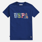 Camiseta azul de algodón para hombre de www.treshop.com.co con logo USPA estampado y corte regular