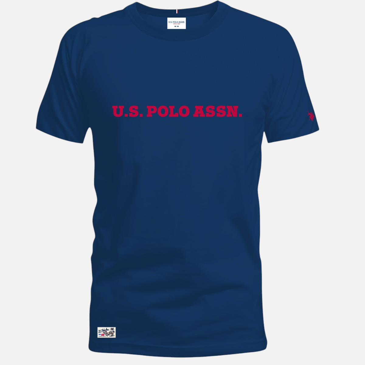 Camiseta azul marino de algodón www.treshop.com.co con logo U.S. POLO ASSN. rojo estampado en el pecho