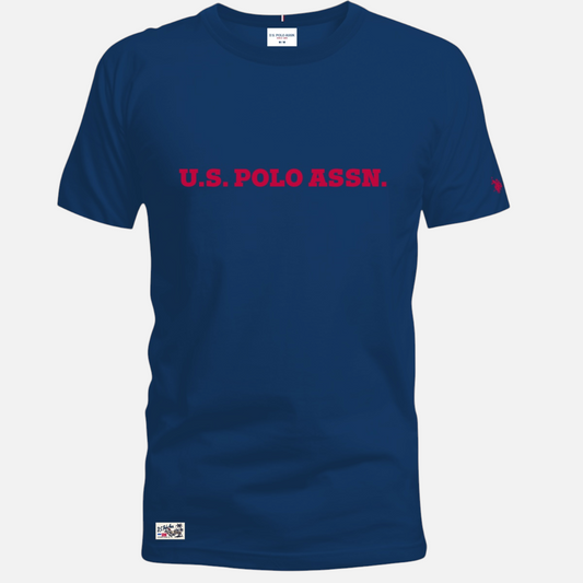 Camiseta azul marino de algodón www.treshop.com.co con logo U.S. POLO ASSN. rojo estampado en el pecho