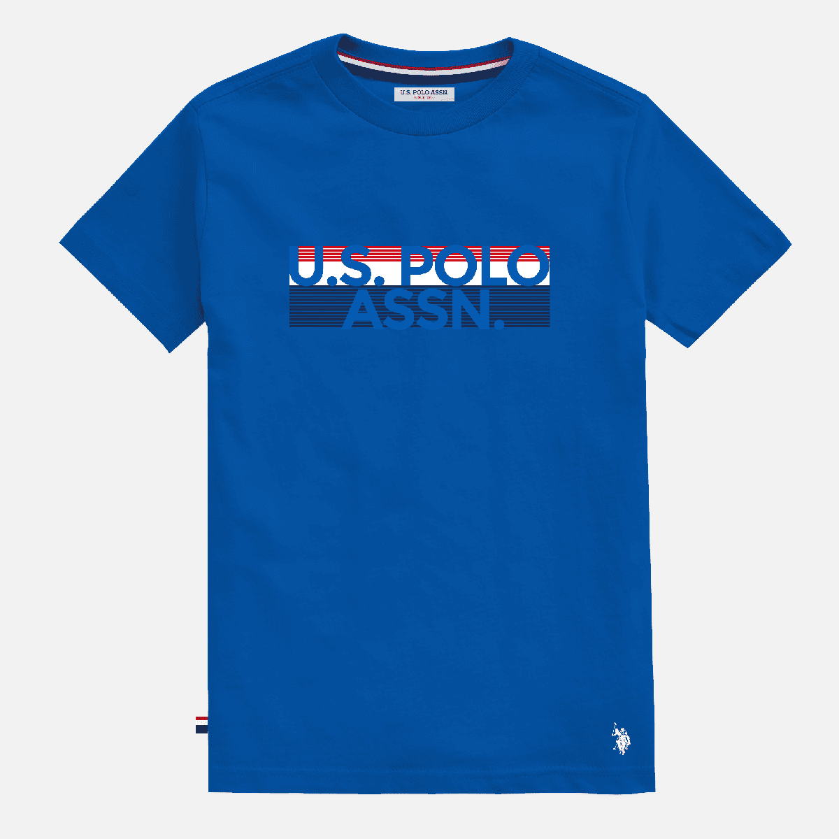 Camiseta azul de algodón www.treshop.com.co con cuello redondo, manga corta y estampado gráfico de U.S. POLO ASSN.