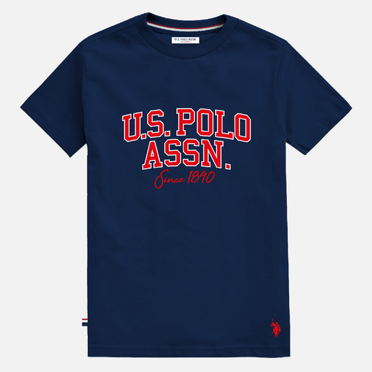 Camiseta azul marino de algodón www.treshop.com.co con estampado frontal rojo U.S. POLO ASSN. y logo bordado