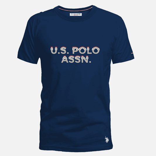 Camiseta azul marino de algodón www.treshop.com.co con estampado frontal U.S. POLO ASSN. y logo bordado