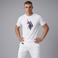 Camiseta blanca de algodón www.treshop.com.co con logo de jugador de polo estampado en el pecho para hombre