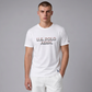 Camiseta blanca de algodón para hombre www.treshop.com.co con logo U.S. POLO ASSN. estampado en el pecho