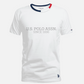Camiseta blanca de algodón para hombre www.treshop.com.co con cuello en contraste azul y rojo y logo bordado
