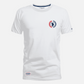 Camiseta blanca de algodón para hombre www.treshop.com.co con cuello redondo y estampado distintivo en el pecho