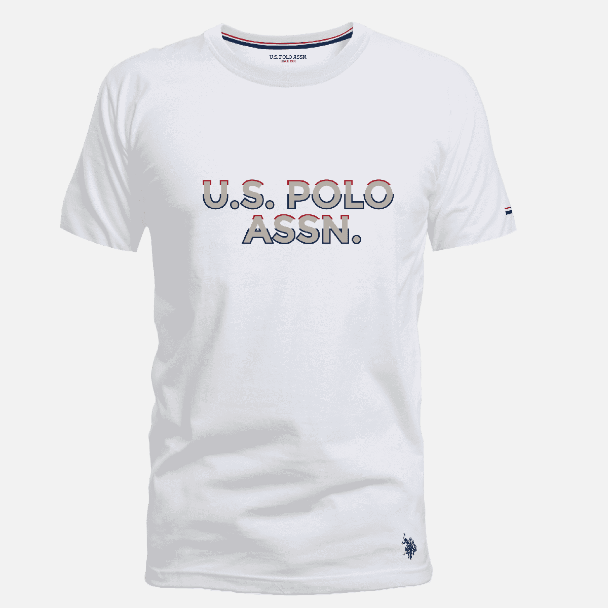 Camiseta blanca de algodón para hombre de www.treshop.com.co con logo U.S. POLO ASSN. estampado en el pecho