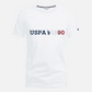 Camiseta blanca de algodón para hombre www.treshop.com.co con logo USPA 1890 estampado y cuello redondo