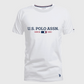 Camiseta blanca de algodón para hombre de www.treshop.com.co con logo U.S. POLO ASSN. y detalles en cuello y mangas