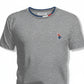 Camiseta gris de algodón para hombre www.treshop.com.co con logo de goma en el pecho y cuello redondo tricolor