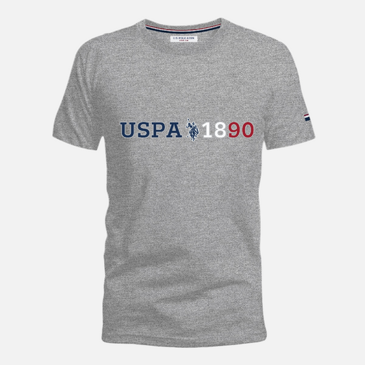 Camiseta gris jaspeado de algodón U.S. Polo Assn. con logo USPA 1890 y cuello redondo para hombre
