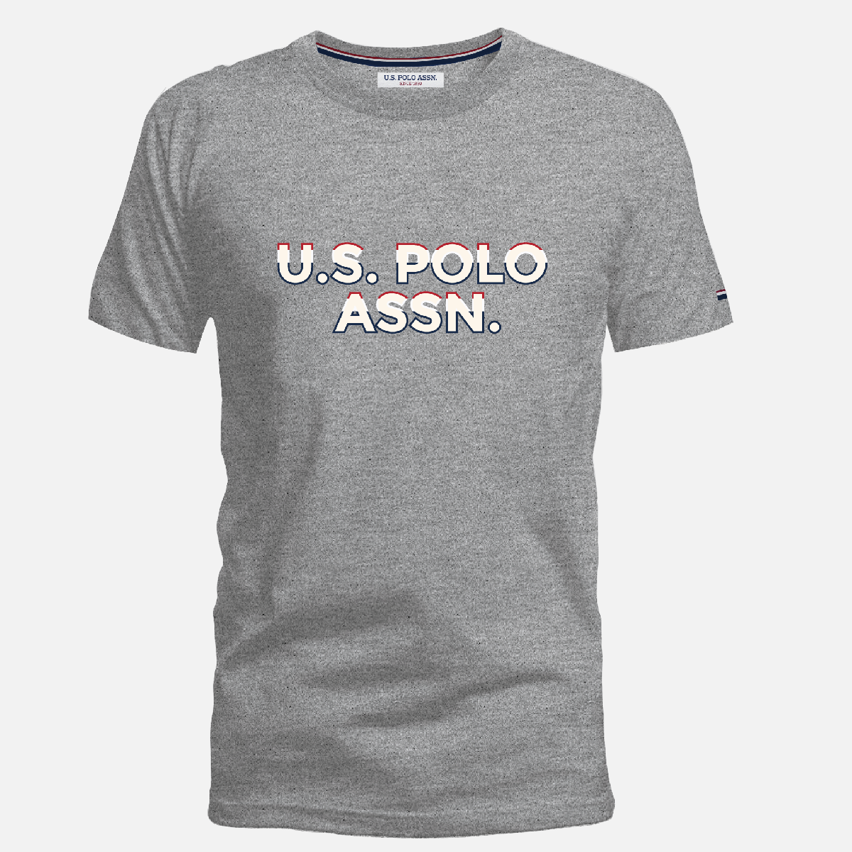 Camiseta gris jaspeado de algodón www.treshop.com.co con logo U.S. POLO ASSN. estampado en el pecho