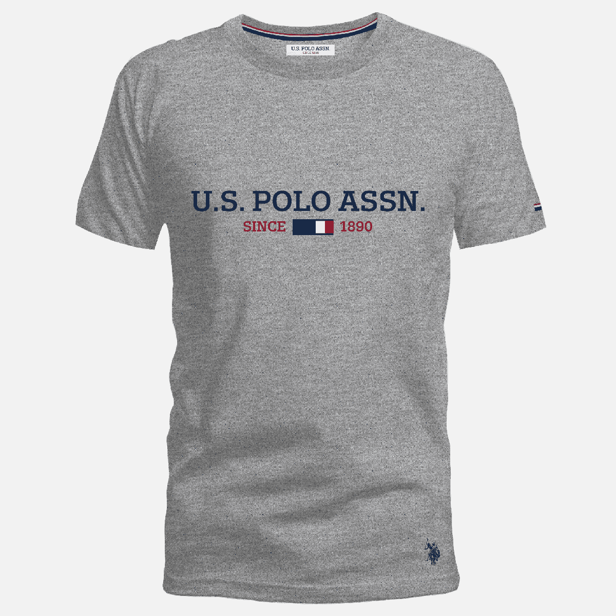 Camiseta gris jaspeado de algodón U.S. POLO ASSN. con estampado frontal y logo bordado para hombre