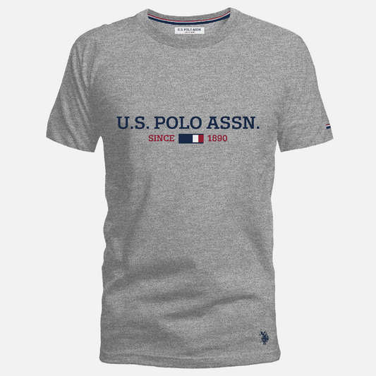 Camiseta gris jaspeado de algodón U.S. POLO ASSN. con estampado frontal y logo bordado para hombre