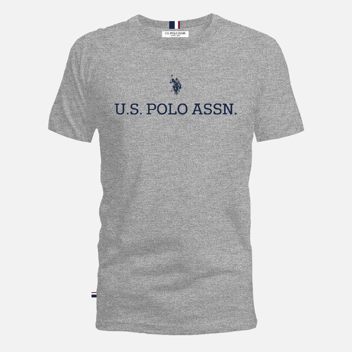 Camiseta gris jaspeado de manga corta www.treshop.com.co con logo U.S. POLO ASSN. estampado en el pecho