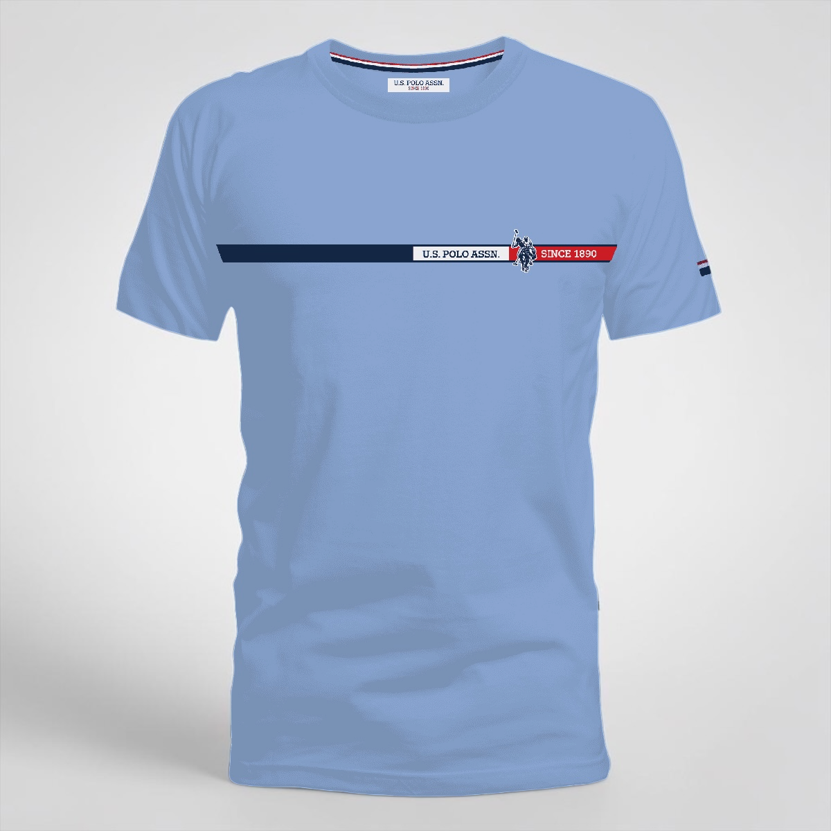 Camiseta www.treshop.com.co azul claro de algodón jersey con logo estampado y ajuste custom fit para hombre