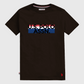 Camiseta negra de algodón www.treshop.com.co con logo U.S. POLO ASSN. estampado en rojo y azul y cuello redondo.