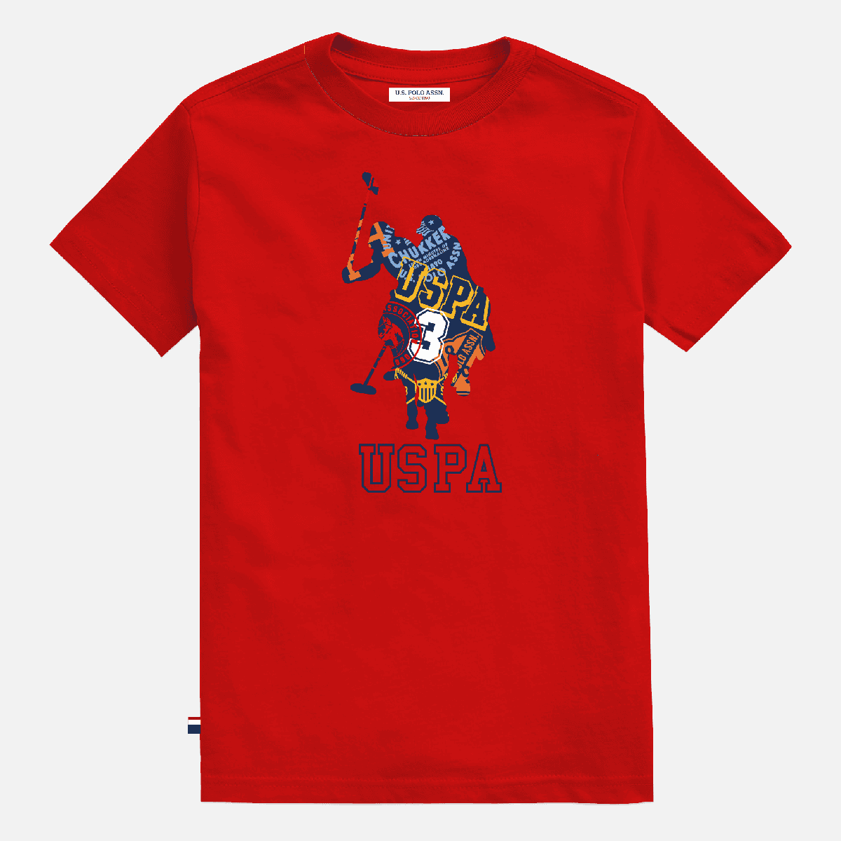 Camiseta roja de algodón para hombre www.treshop.com.co con estampado gráfico deportivo de U.S. POLO ASSN. frontal