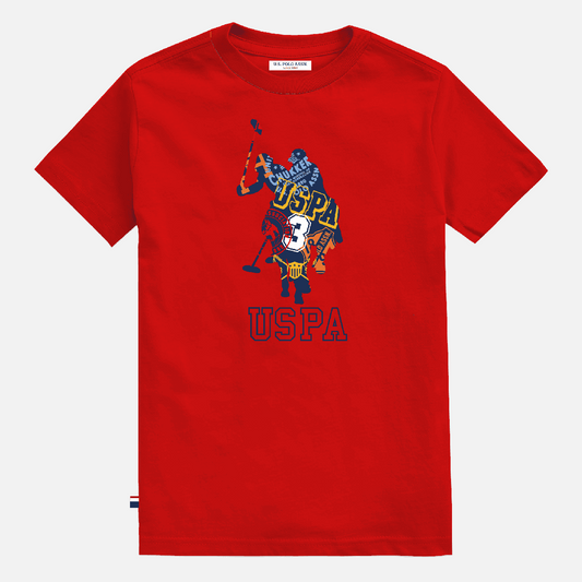 Camiseta roja de algodón para hombre www.treshop.com.co con estampado gráfico deportivo de U.S. POLO ASSN. frontal