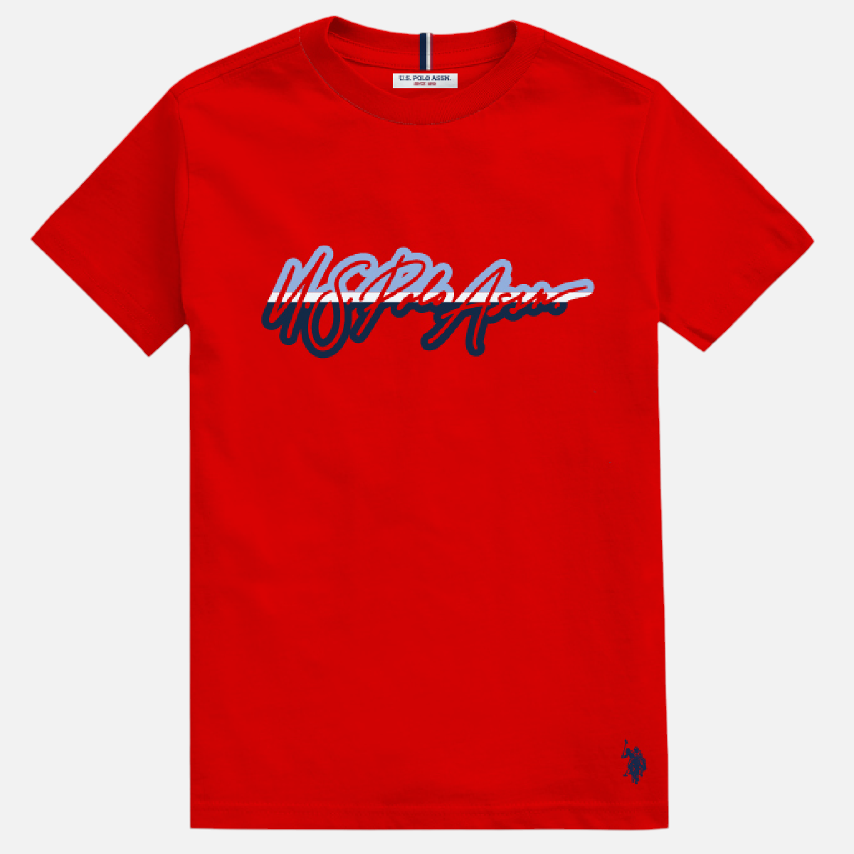 Camiseta roja de algodón para hombre www.treshop.com.co con logo estampado y cuello redondo
