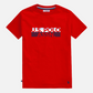 Camiseta roja de algodón para hombre de www.treshop.com.co con logo estampado y cuello redondo