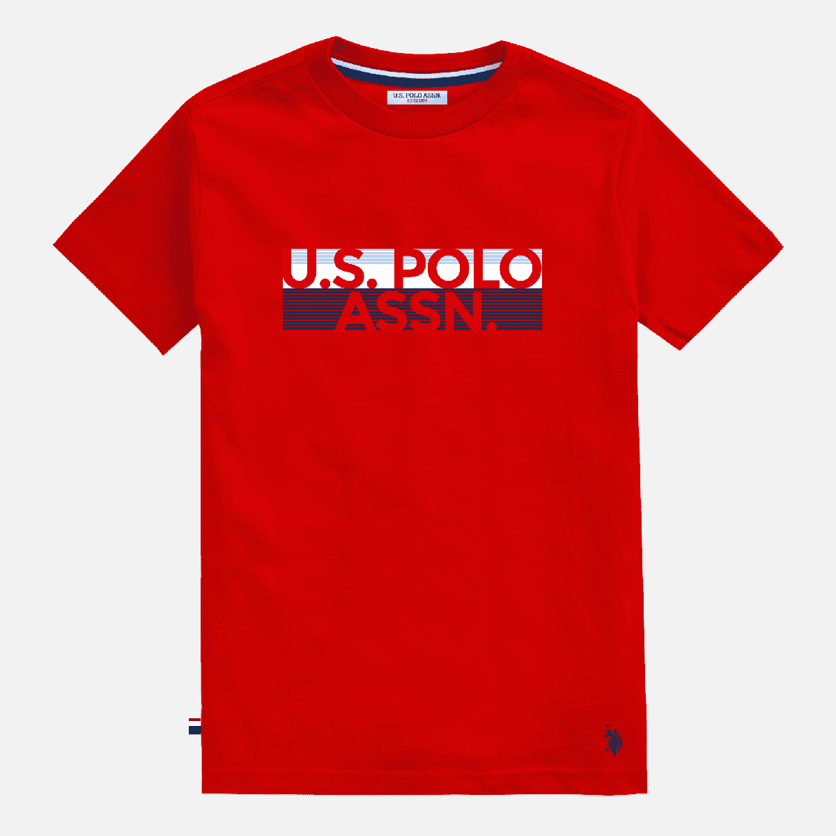 Camiseta roja de algodón para hombre de www.treshop.com.co con logo estampado y cuello redondo
