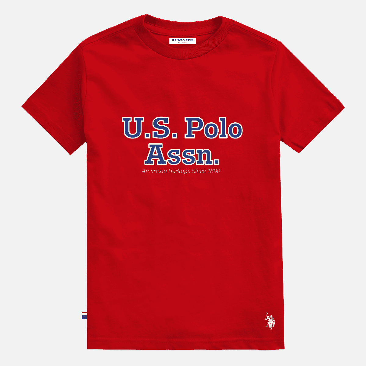 Camiseta roja de algodón para hombre www.treshop.com.co con logo U.S. Polo Assn. estampado y corte regular