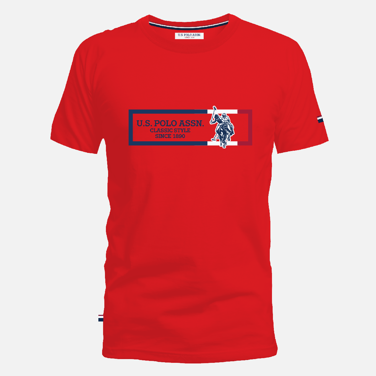 Camiseta roja de algodón para hombre www.treshop.com.co con logo estampado y cuello redondo