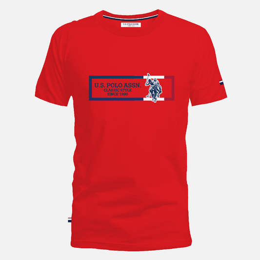 Camiseta roja de algodón para hombre www.treshop.com.co con logo estampado y cuello redondo