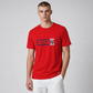 Camiseta roja de algodón para hombre de www.treshop.com.co con logo estampado y cuello redondo