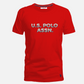 Camiseta roja de algodón para hombre de www.treshop.com.co con logo estampado frontal y detalle bordado
