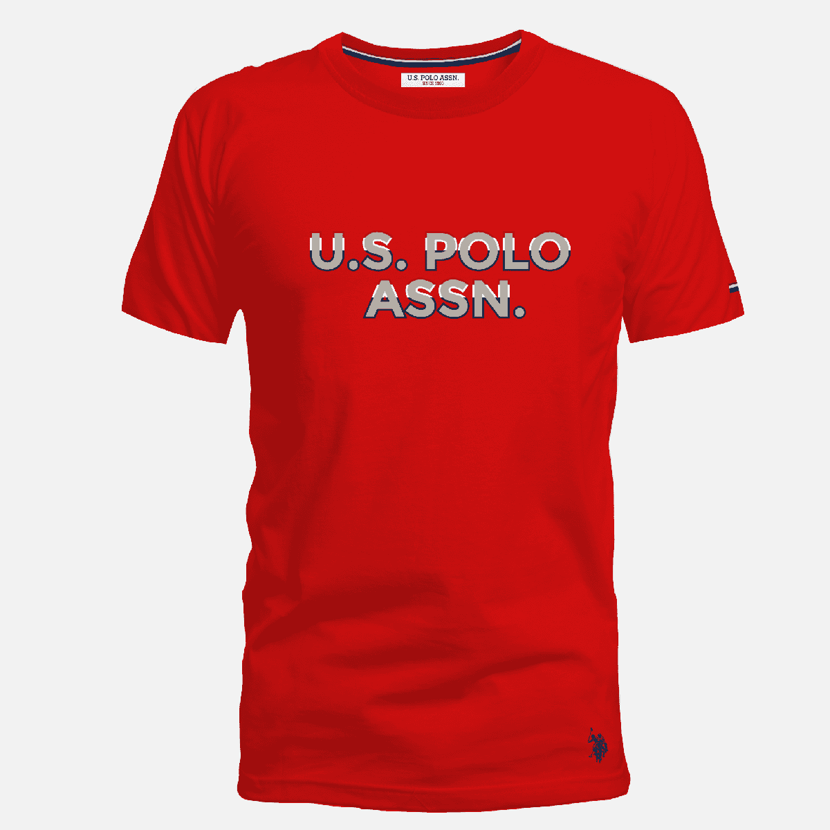 Camiseta roja de algodón para hombre de www.treshop.com.co con logo estampado frontal y detalle bordado