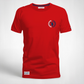 Camiseta roja de algodón para hombre de www.treshop.com.co con cuello redondo y estampado gráfico en el pecho