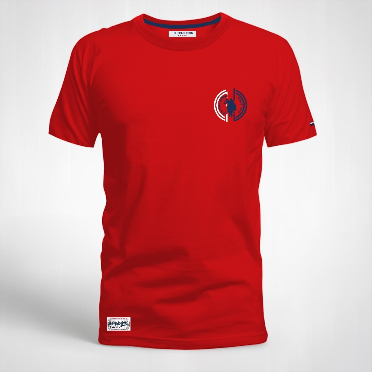 Camiseta roja de algodón para hombre de www.treshop.com.co con cuello redondo y estampado gráfico en el pecho
